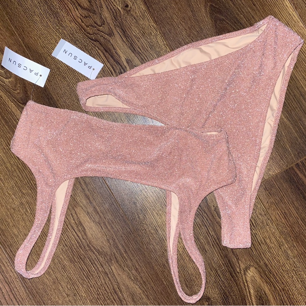 Pacsun women’s swimsuit bikini set mauve sparkle swimsuit matching set NWT